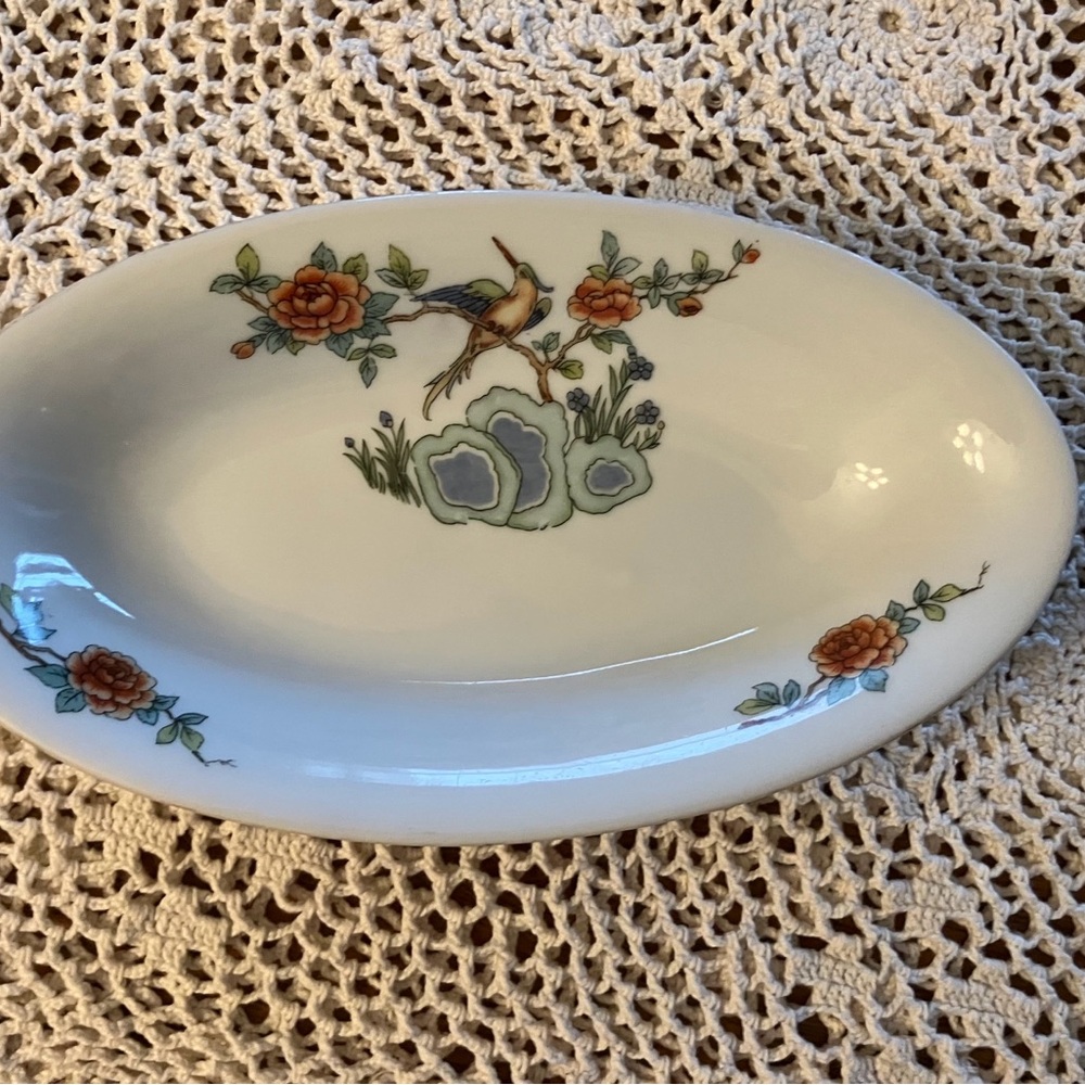 Antique Epiag Czech Ceramic Dish with Floral and Bird Design